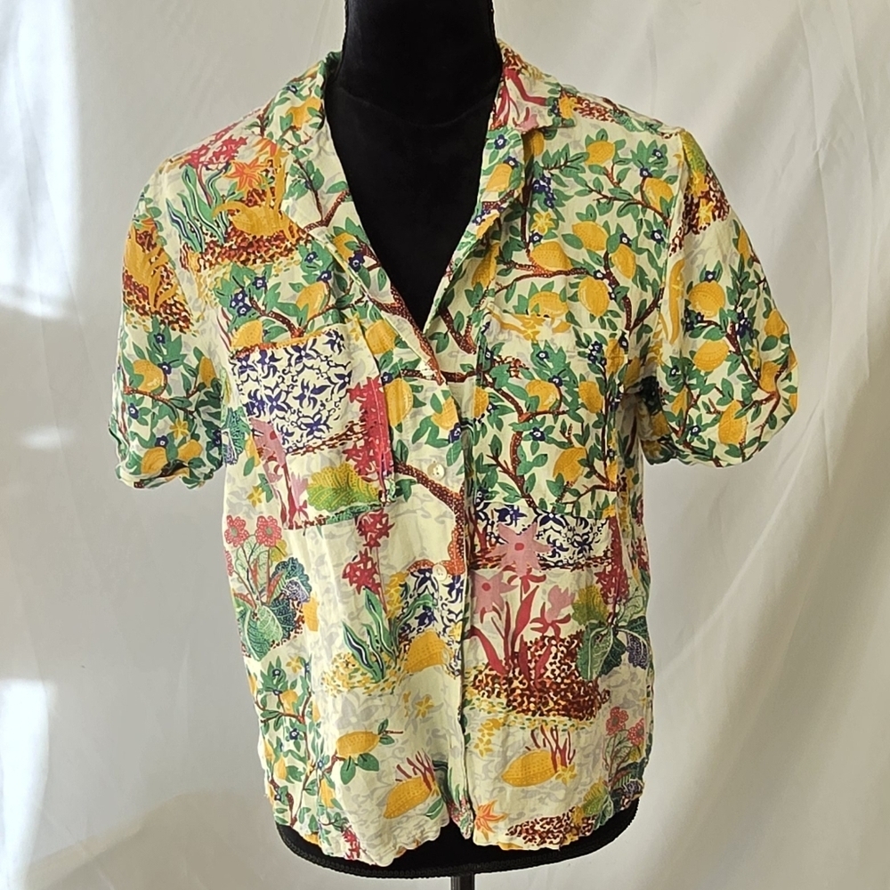 Anthropologie maeve women XS classic surf lemon linen blend short sleeve shirt. - Picture 5 of 12